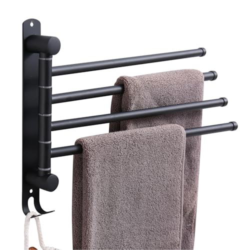 Swivel Towel Rack, 14" Thicken 304 Stainless Steel 4-Arm Adjustable Towel Bar,Wall Mounted Towel Holder with Hook, Space Saving for Kitchen, Bathroom, Outdoor (Black, 4 Arms) - color: Black, size: 4-arms