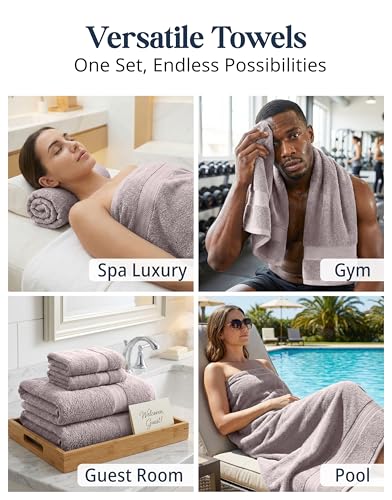 LANE LINEN Towel Set Quick Dry 100% Cotton 6 Piece Soft - Platinum | Cotton Bath Towel Set - Ring-Spun Durability, Ring-Spun Cotton, Terry Weave Comfort, Long-Lasting Comfort, Hotel-Style Look - color: 05: Platinum