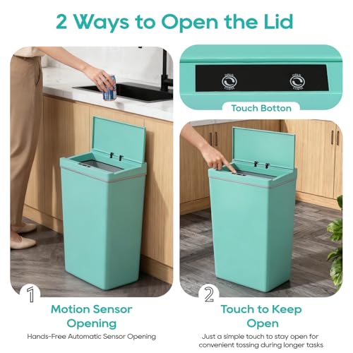 BestOffice 13 Gallon Trash Can Plastic Kitchen Trash Can Automatic Touch Free High-Capacity Garbage Can with Lid for Bedroom Bathroom Home Office 50 Liter Blue - color: Blue