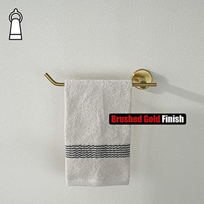 JQK Brass Gold Hand Towel Bar, Stainless Steel Towel Ring for Bathroom, 9 Inch Necklace Holder Brushed Golden Wall Mount Left Hand, TR101-BG - color: Gold, size: 9 Inch (Left)