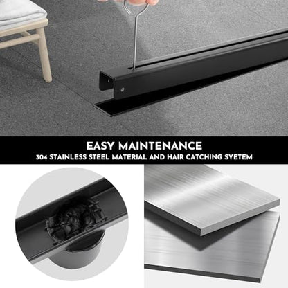 24 Inch Ultra Narrow Linear Shower Drain, Matte Black Extra Slim Shower Drain, 304 Stainless Steel, Easy to Install and Clean for Bathrooms (Drain Base Not Included), LSDE8-31A-24B - color: Matte Black, size: 24 Inch