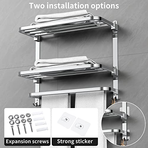 CAXIMSY 22.8Inch Towel Rack for Bathroom and Lavatory Towel Hanger with Wall Mount Towel Bars 304 Stainless Steel No Drill (Collapsible Towel Rack) - color: Collapsible Towel Rack With Double Shelves