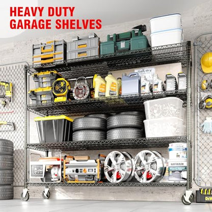 Garvee 4-Tiers Storage Shelves 2640LBS Heavy Duty Metal Shelves with Wheels - size: 59.06"W x 73.87"H x 23.92"D