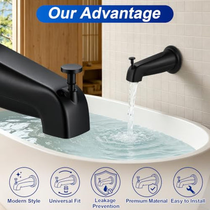 Universal Matte Black Tub Spout with Diverter, Metal Cover and Adapter | Pull Down Bathroom Tub Faucet Replacement, for 1/2" Copper Pipe, 1/2" IPS & 3/4" IPS threaded, Bathtub Spout with Hex Wrench - color: Black