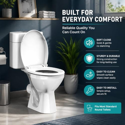 Round Toilet Seat 16.5 Inch, Soft Close Toilet Seat, Quiet No Slam Toilet Lid, Easy Install & Quick Release, Durable PP Plastic, Easy Clean, Fits Most Standard Round Toilets, White - color: White, size: without toddler seat 1 Pack