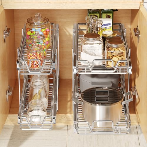 2-Tier Kitchen Cabinet Pull Out Shelf and Drawer Organizer Slide Out Pantry Storaqe Basket in Multiple Sizes (21" W x 21" D,) - size: 21" W x 21" D,