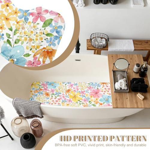 Floral Bathtub Mat Non Slip with Drain Holes and Suction Cups Bath Mat 40x16 Inch Tub Mats Shower Mats for Kids - color: Floral