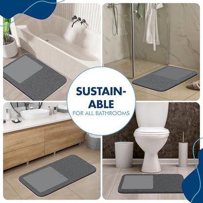 2-in-1 Stone Bath Mat with Rug – Diatomaceous Earth + Microfiber Fusion Mat for Bathroom – Ultra Absorbent, Quick-Dry, Non-Slip, Easy to Clean – Includes Gift Box & Tote