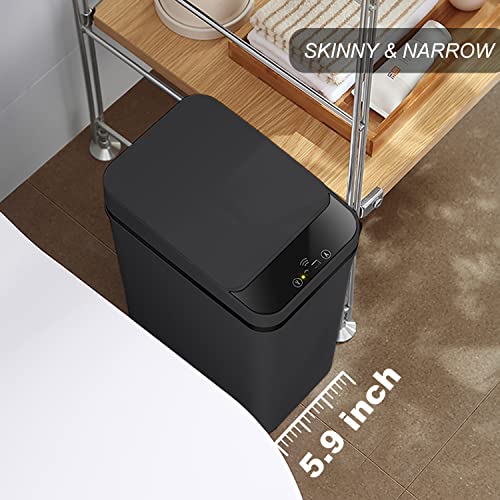Touchless Bathroom Trash Can - 2.5 Gallon Smart Trash Can Sensor Motion | Skinny Trash Bin with Lid - Electric, Narrow, Plastic, Auto Open - Small Slim Automatic Garbage Can ( Black ) - color: Black, size: 2.5 Gal