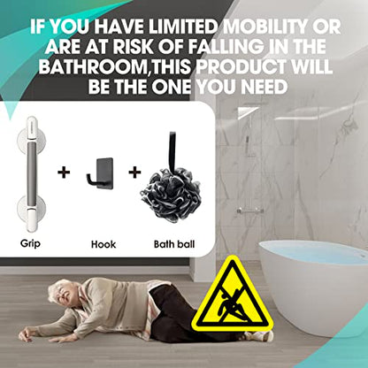 Shower Handle (2 Pack),12 Inch Grab Bars with Strong Suction Cup for Bathtubs and Showers,Shower Safety Hand Rail,No Drill Balance Bar for Bathroom,Suitable for Seniors,Elderly,Handicap