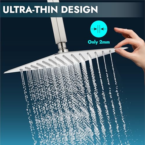 Midanya Square Rain Shower Head,High Pressure,Brushed Nickel 10 Inch | 360°Swivel,Ceiling or Wall Mount,Waterfall Full Body Coverage,Bathroom Remodel,Stainless Steel Large Rainfall Shower Head - color: Nickel, size: 10 Inch