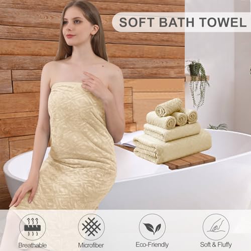 Smuge 18-Piece Bath Towel Set, Include 6 Bath Towel Sheets, 6 Hand Towels and 6 Washcloths - Highly Absorbent Quick Dry 100% Microfiber,Ultra Soft Bathroom Towel Set (Camel) - color: Camel, size: 18 Pcs Bath Towel Set