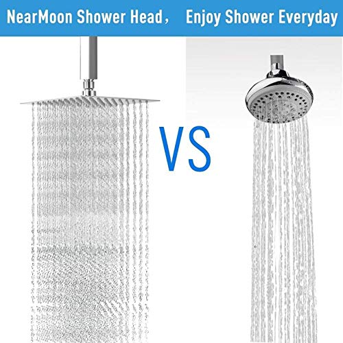 NearMoon Rain Shower Head With Shower Arm, Ceiling Mount Square Shower, Stainless Steel Ceiling Rainfall Showerhead- Waterfall Full Body Coverage (12 Inch, Chrome) - color: Chrome Finish, size: 12 Inch
