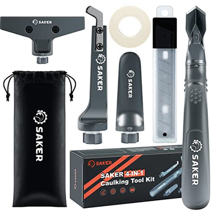 Saker Caulking Tool Kit-Aluminum 4 in 1 Sealant Finishing Tool Grout Remove Scraper Caulk Remover Glass Glue Angle Scraper for Bathroom,Kitchen,Floor,Window,Sink Joint,Frames Seal Silver - style: Aluminum Set