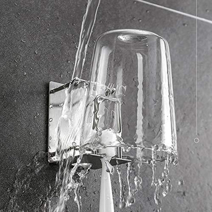 Toothbrush Holder Wall Mounted, Stainless Steel Bathroom Organizer for Electric Toothbrush, Toothpaste & Cup, No Drill Adhesive Shower Caddy (Silver,2 Pack) - color: Silver (2 Pack)