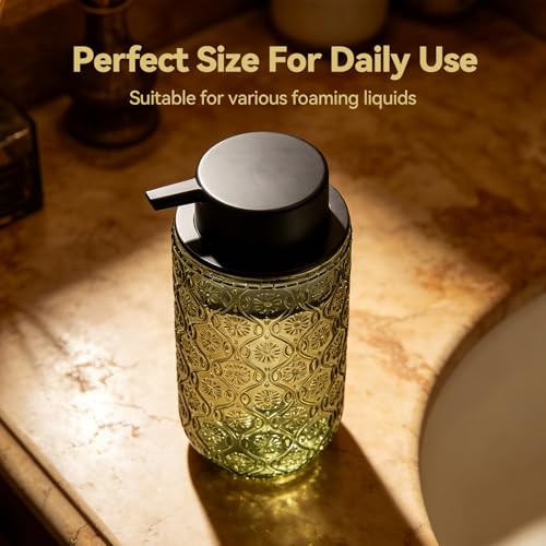 Glass Foaming Soap Dispenser - Foam Hand Soap Dispenser for Bathroom, 12 Oz Face Wash Dispenser Bottle with Foam Pump, Refillable Dish Dispenser for Kitchen (Green) - color: Green