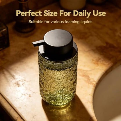 Glass Foaming Soap Dispenser - Foam Hand Soap Dispenser for Bathroom, 12 Oz Face Wash Dispenser Bottle with Foam Pump, Refillable Dish Dispenser for Kitchen (Green) - color: Green