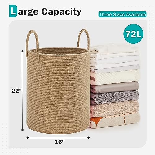 YOUDENOVA Cotton Laundry Hamper, 72L - Woven Collapsible Basket - Jute Brown | Woven Collapsible Laundry Basket, Clothes Hamper with Reinforced Handles in the Laundry Room, Bedroom, Bathroom - color: Jute Brown, size: 72L
