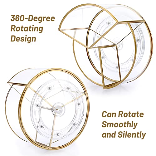 Hipiwe 360° Rotating Makeup Organizer 3-Slot Gold Glass Vanity Holder | Round Spinning Cosmetic Display Case Dresser Bathroom Organizers for Prefume Makeup Bushes Lipsticks Storage - style: Round,3-Slot