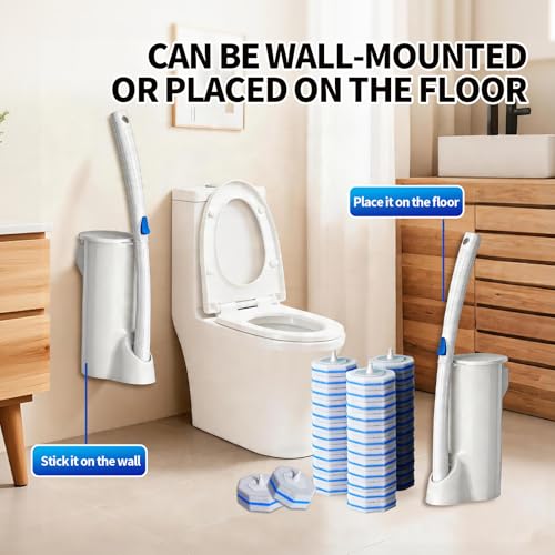 Disposable Toilet Brush,Toilet Bowl Cleaner,Wall Mounted Toilet Bowl Brush with 36 Refills for Deep Toilet Cleaning,Toilet Brush and Holder Set for Hygienic Bathroom Maintenance(White) - style: White-Toilet brush+36 refills
