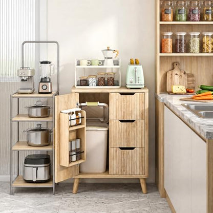 CHOEZON Bathroom Cabinet, Fluted Bathroom Storage Cabinet, Freestanding Floor Cabinet with Door Shelves, Drawers & Adjustable Shelf, Modern Bathroom Organizer for Bathroom, Kitchen, Natural