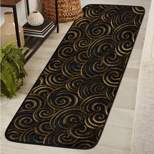 Black Gold Striped Decoration 2' X 6' Washable Soft Comfort Carpet Runner Non-Slip Absorbent Area Rugs for Indoor Hallway Kitchen Laundry Bathroom Entryway Bedroom Runner Mat - color: Print 2