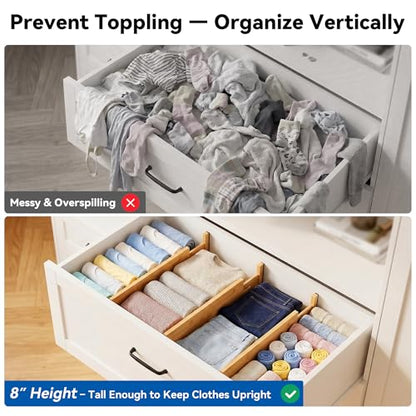 4 Pack 8" Deep Bamboo Drawer Dividers, 17-22" Expandable Kitchen Organizers | Adjustable Spring-Loaded Tension Separators with Foam Pad for Clothes, Utensils, Kitchen, Dresser, Nursery & Bathroom - size: 8"H, 17-22"L Adjustable