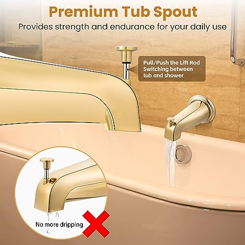 Dreyoo Tub Spout, Tub Faucet for Bathtub (Polished Brass,Simple) | Bathroom Bathtub Faucet with Adapters, Hex Wrench, Universal Faucet for Bathtub Fits 1/2" Copper Pipe, 1/2" IPS and 3/6" IPS - color: Polished Brass, style: Simple