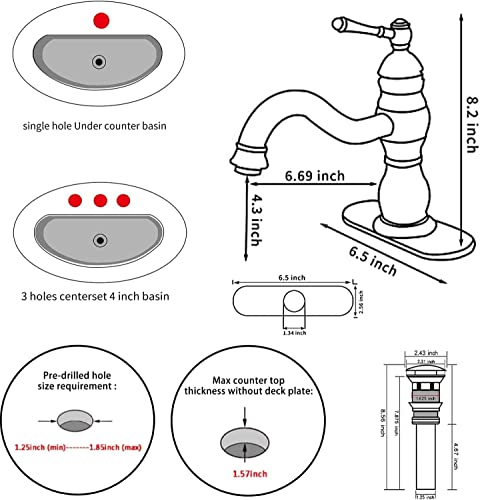 Bathroom Faucet Brushed Gold GGStudy 360° Swivel Bathroom Vanity Faucet Single Handle One Hole Bathroom Sink Faucet Basin Matching Pop Up Drain with Overflow - color: Brushed Gold, size: Short