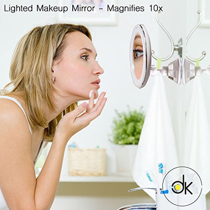 Dayaki Travel Lighted Magnifying Makeup Mirror - 10x Magnification, Tabletop Mount, 38.48 Square Inches