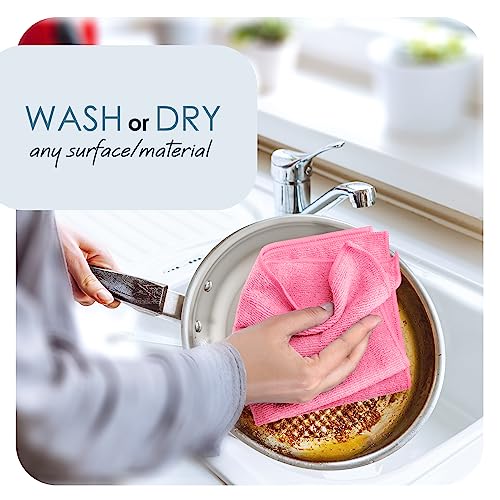 Hearth & Harbor Microfiber Cleaning Cloths, 12 Pack Pink Reusable Towels, Lint Free - color: Pink, size: 12"x12", style: 12 Pack