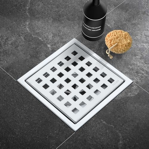 Square Shower Drain 4-Inch. with ABS Flange, Removable Grille,Bathroom Brushed Stainless Steel Shower Floor Drain - color: 4-inch Brushed