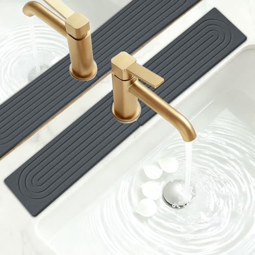 Fast Drying Stone Faucet Mat for Kitchen Sink Tray Quick Dry Around Faucet | Black Diatomite Water Absorbent Stone Drying Tray Bathroom Sink Protector Splash Guard Kitchen Faucet Mat Diatomaceous Earth - color: Dark Gray, size: 23.6" x 4"