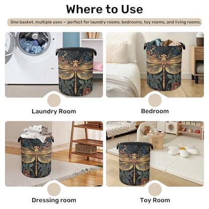 Retro Dragonfly Foldable Laundry Hamper - Waterproof Fabric Storage Basket with Handles, Clothes Hampers for Laundry,Bedroom,Dorm - color: Retro Dragonfly