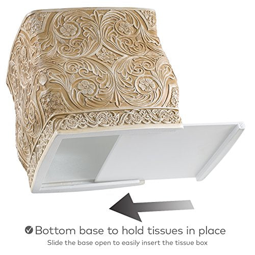 Creative Scents Victoria Beige Square Tissue Box Cover with Bottom Slider | Tissue Holder For Bathroom - Decorative Tissue Box Holder, Boho Bathroom Decor - style: Square Tissue Box