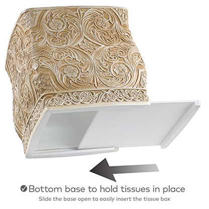 Creative Scents Victoria Beige Square Tissue Box Cover with Bottom Slider | Tissue Holder For Bathroom - Decorative Tissue Box Holder, Boho Bathroom Decor - style: Square Tissue Box