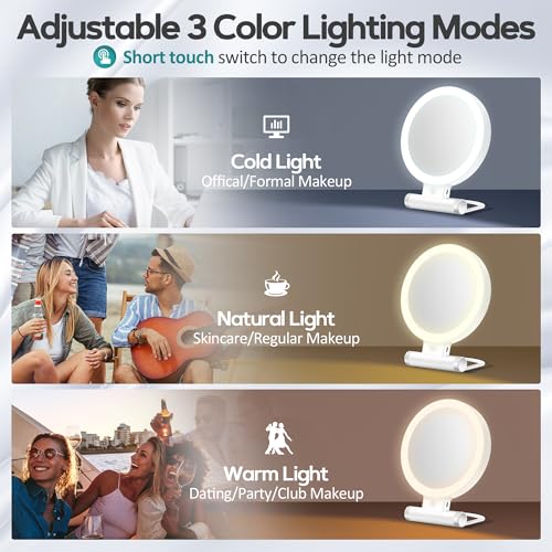 Magnifying Mirror with Light 30X, Double-Sided 1X/ 30X Magnifying Makeup Mirror with Tweezer, 2000mAh 3 Colour Modes with Adjustable Brightness,Foldable Travel Mirror(9" L x 7" W) - color: White
