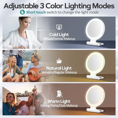 Magnifying Mirror with Light 30X, Double-Sided 1X/ 30X Magnifying Makeup Mirror with Tweezer, 2000mAh 3 Colour Modes with Adjustable Brightness,Foldable Travel Mirror(9" L x 7" W) - color: White