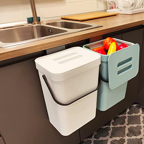 stonespace Hanging Trash Can, 3.2 Gallon Small Waste Bin with Lid, White | For Kitchen Cabinet Door or Under Sink, Food Waste Bin, Wall Mounted, Over The Door Trash Can, 12L - color: White, size: 12L/3.2GAL
