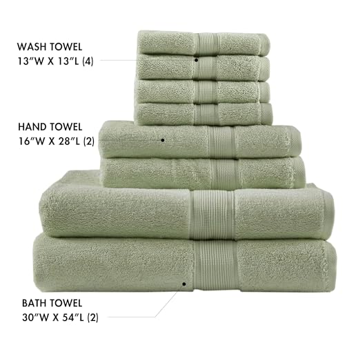 Madison Park 800GSM 100% Cotton Bathroom Bath Towel Set of 8, Sage Green | Long Staple, Highly Absorbent, Durable Hotel Spa Quality, Quick Dry, Double Stitched Hems, Lint Reducing, OEKO-TEX Certified - color: Sage Green, size: Multi-Sizes