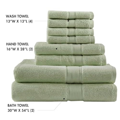 Madison Park 800GSM 100% Cotton Bathroom Bath Towel Set of 8, Sage Green | Long Staple, Highly Absorbent, Durable Hotel Spa Quality, Quick Dry, Double Stitched Hems, Lint Reducing, OEKO-TEX Certified - color: Sage Green, size: Multi-Sizes