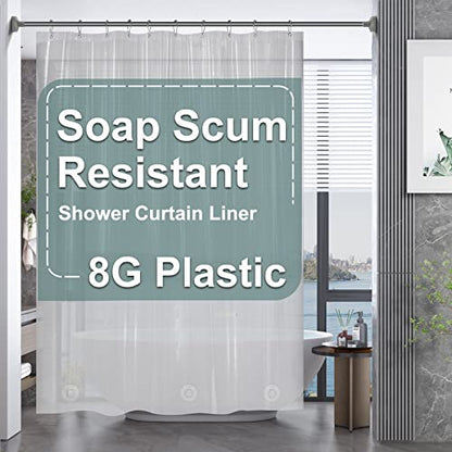 AmazerBath Plastic Shower Curtain, 60 x 72 Inches PEVA Heavy Duty Clear Shower Curtain, Waterproof Heavy Weight Thick Bathroom Curtain with 3 Big Clear Weighted Stones and 10 Rustproof Grommet Holes - color: 8g Clear, size: 60"W x 72"L (Pack of 1)