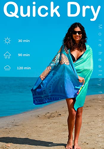 Widdonen Microfiber Beach Towel,Compact 2 Pack-71x32 Inch with Bag Travel | Extra Large,Lightweight,Thin,Sand Free,Quick Dry,Absorbent.Packable for Camping,Swim,Pool,Bath,Picnic,Cruise Essentials Gift - color: 2 Pack Turtle Fly Fish M
