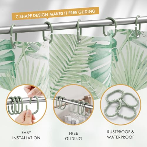 Shower Curtain Hooks Rings, 24 Pcs Shower Curtain Rings, Plastic Shower Curtain Hooks for Bathroom Shower Rod, Sage Green Shower Hooks for Shower Curtain - color: Sage Green