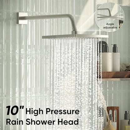 Esnbia Shower System with Tub Spout, Wall Mounted Bathtub Shower Faucet Set, 10 Inch Rain Shower Head and Handheld Shower Head Set, High Pressure Tub Shower Kit with Shower Valve, Brushed Nickel - color: Brushed Nickel