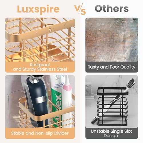 Luxspire Toothbrush Holders for Bathroom, Stainless Steel, 2 Slots, Rose Gold - color: Rose Gold, size: 2 slots