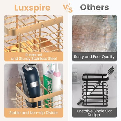 Luxspire Toothbrush Holders for Bathroom, Stainless Steel, 2 Slots, Rose Gold - color: Rose Gold, size: 2 slots