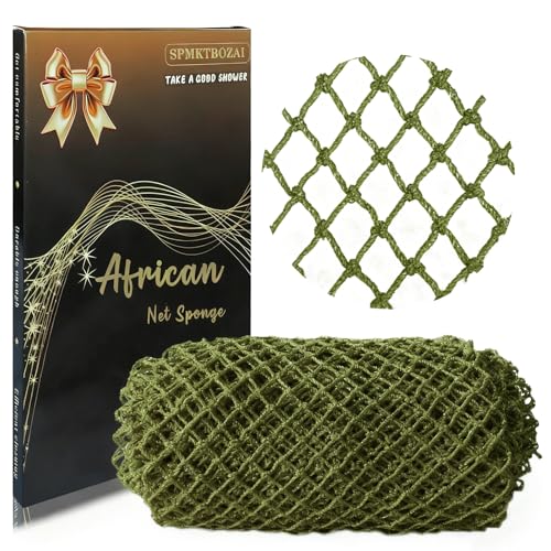 SPMKTBOZAI African Net Sponge Authentic, Exfoliating Net for Body Back | African Net Sponge with Knots| Long Stretch| African Net for Sensitive Skin| Durable & Quick Dry| Daily Use| Olive Green - color: Olive Green