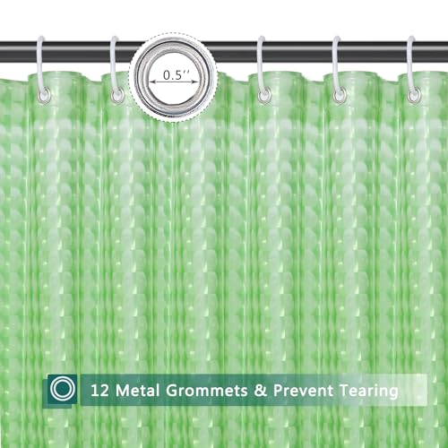 Green Shower Curtain Liner, 100% Waterproof EVA 3D Shower Curtains with 3 Duty Heavy Bottom Magnets and 12 Rust Proof Grommets, 72x72 Weighted Shower Liner for Shower Stall, Bathtubs - color: Green Square