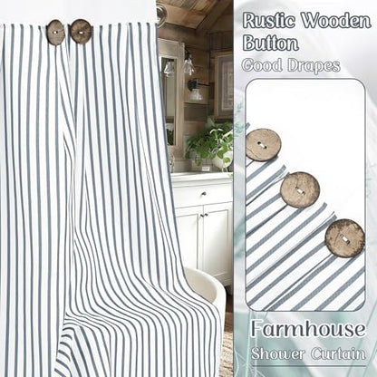 ASPMIZ Farmhouse Striped Shower Curtain and Liner Set No Hook, Grey 71x86 | No Hook Shower Curtain with Snap in Liner Fabric, Rustic Washable Waterproof Bathroom Curtains with Button, Mesh Top Window - color: Grey Striped, size: 71"W x 86"L (Pack of 1), s